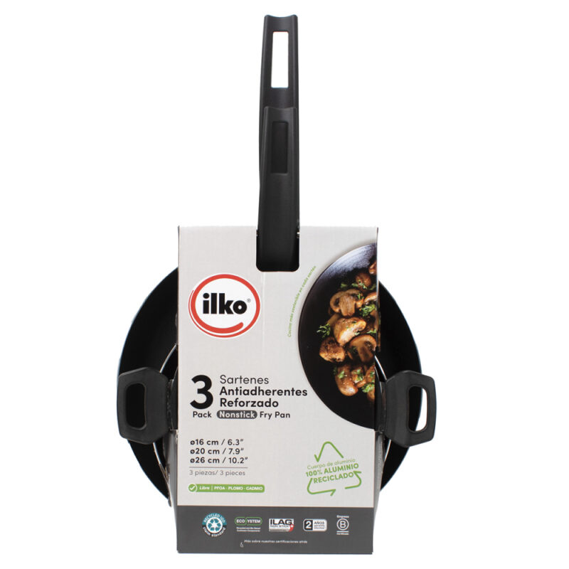 Pack Sartenes Ilko 20cm+26cm+Paila Alum Recic Grey Everyday
