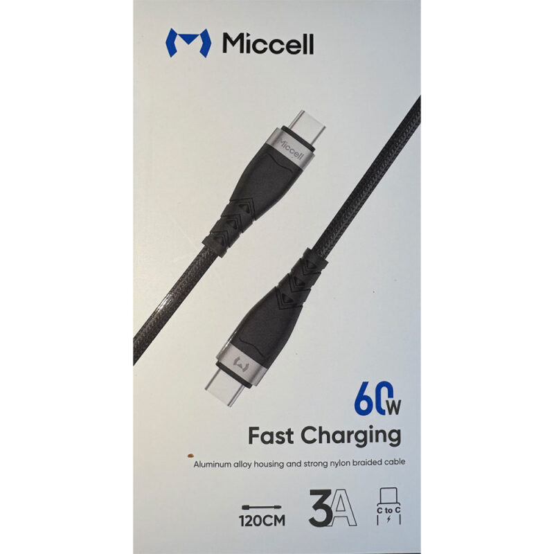 Cable De Carga Rápida Tipo C AC Miccell 60w 1.2 Metro Negro