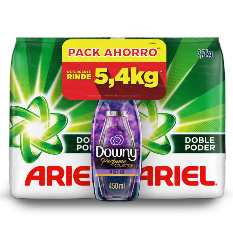 PacK 2ud Detergente Ariel 2.7 kg +1un Suavizante Downy 450ml