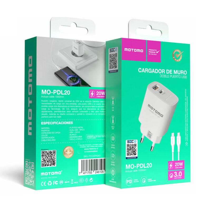 Cargador Motomo MO-L20 20W Con Cable C a C