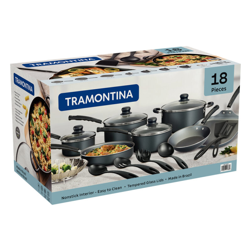 Bateria De Cocina Tramontina Color Gris 18 Piezas