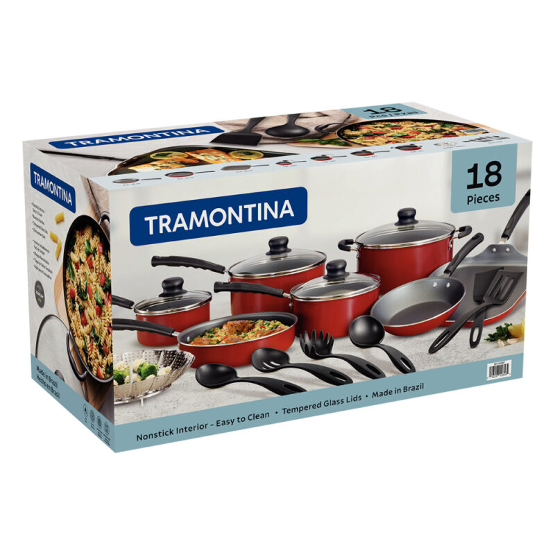 Bateria De Cocina Tramontina Color Rojo 18 Piezas