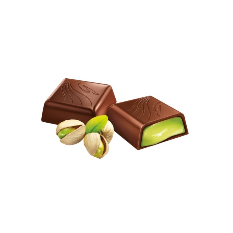 Cuadraditos de chocolate rellenos sabor Pistacho 1Kg