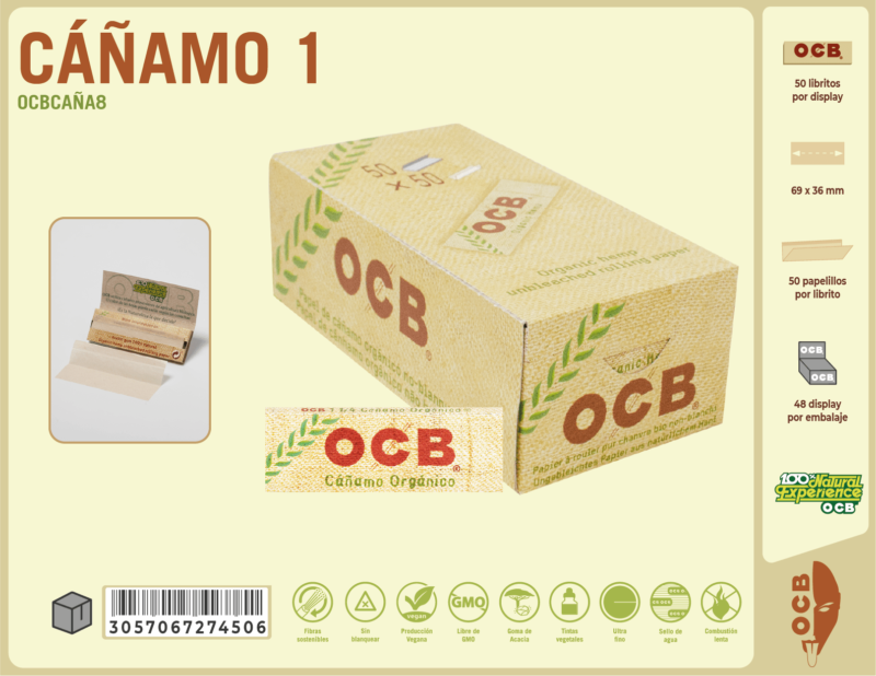 Papel fumar Ocb cáñamo display x25 librillos
