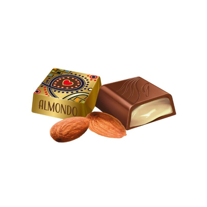 Cuadraditos de chocolate rellenos sabor Almendra 1Kg