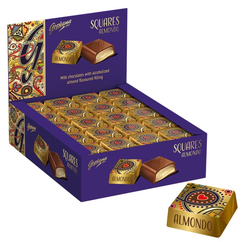 Cuadraditos de chocolate rellenos sabor Almendra 1Kg