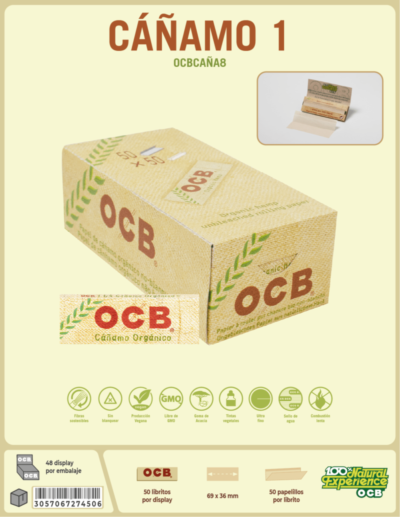 Papel fumar Ocb cáñamo display x25 librillos