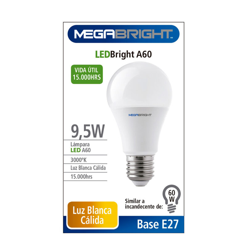 Ampolleta led 9.5w Megabright luz calida