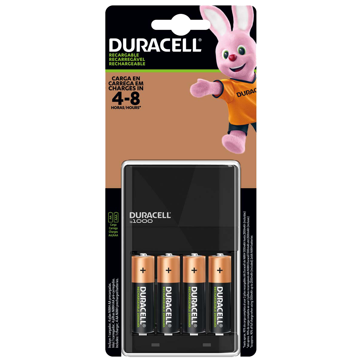 Cargador pila Duracell con 4 pilas AA 2500 mAh
