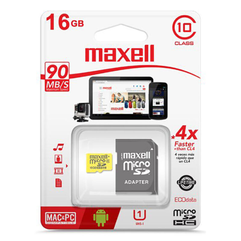 Memoria Maxell micro SDHC 16GB Cl10 con adaptador