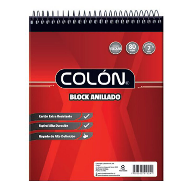 Block Colon escolar espiral mat 7mm 80 hojas x10ud