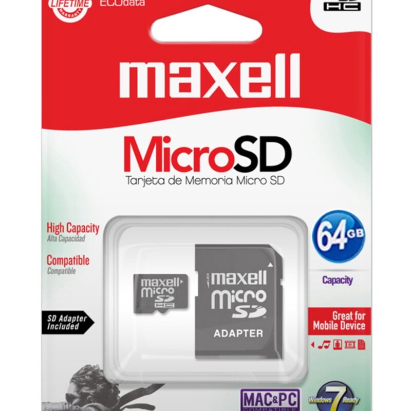 Memoria Maxell micro SDHC 64GB Cl10 con adaptador