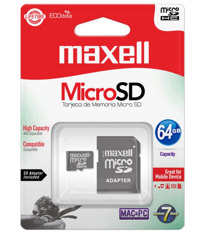 Memoria Maxell micro SDHC 64GB Cl10 con adaptador