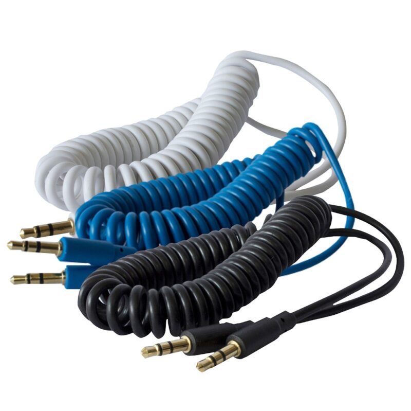 Cable Philco audio 3.5 stereo espiral 1.8mt colores
