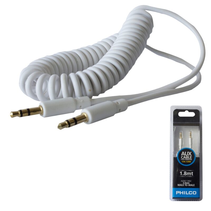 Cable Philco audio 3.5 stereo espiral 1.8mt colores