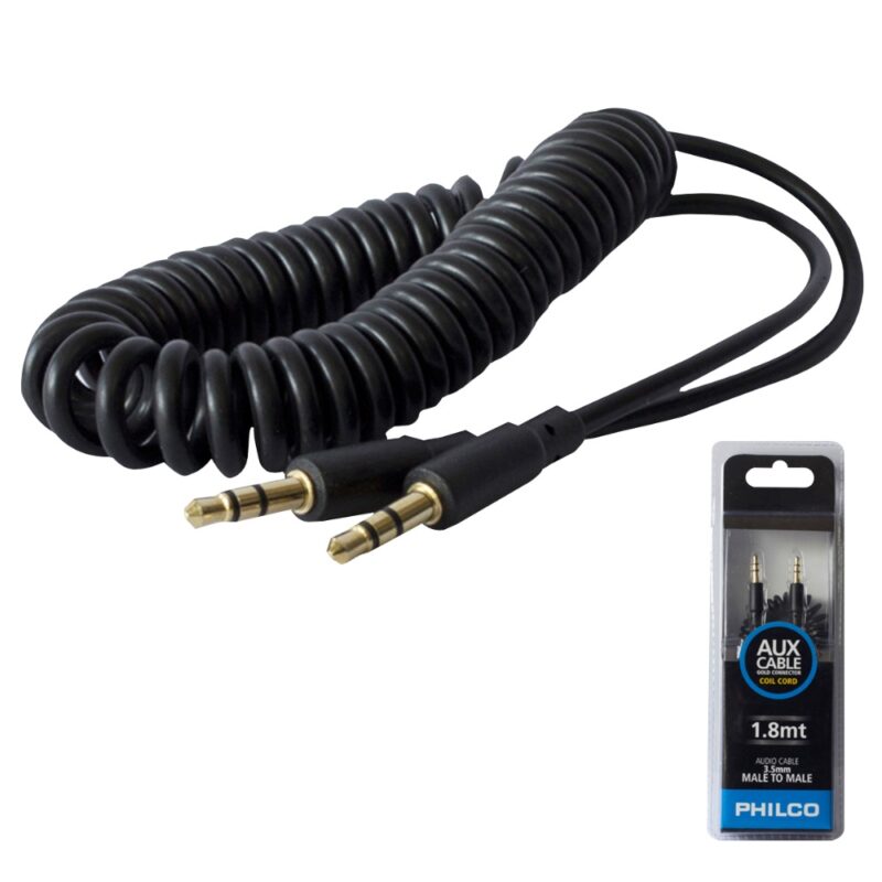 Cable Philco audio 3.5 stereo espiral 1.8mt colores