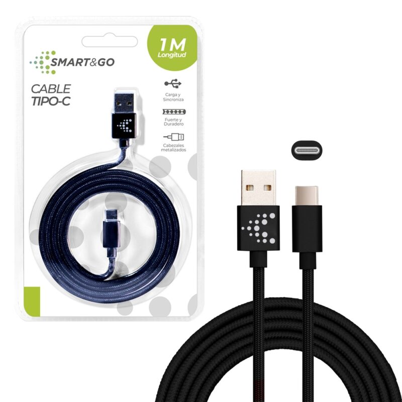 Cable USB Tipo C Smart&Go 1m Negro