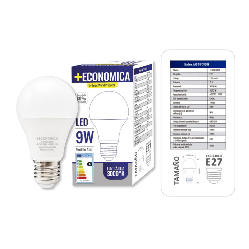 Ampolleta + Economica 9W calida Logic