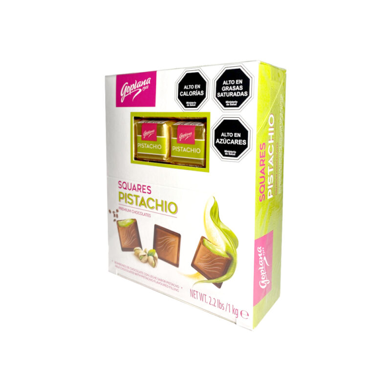 Cuadraditos de chocolate rellenos sabor Pistacho 1Kg