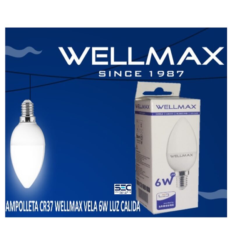 Ampolleta led Wellmax 6w vela C37 variedad
