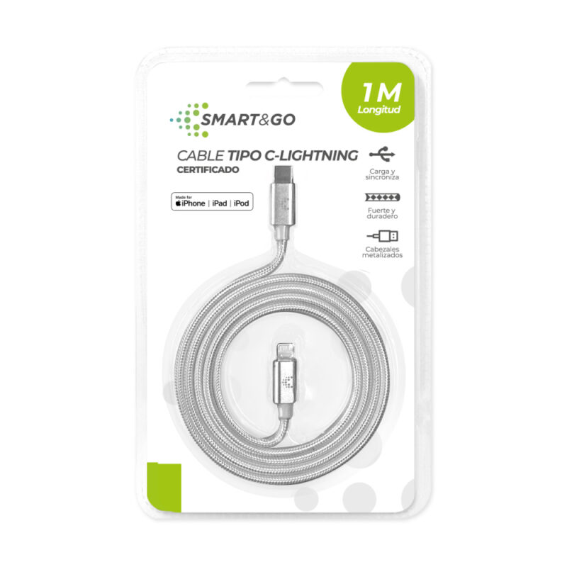Cable tipo C Ligthning Smart&go 1m blanco