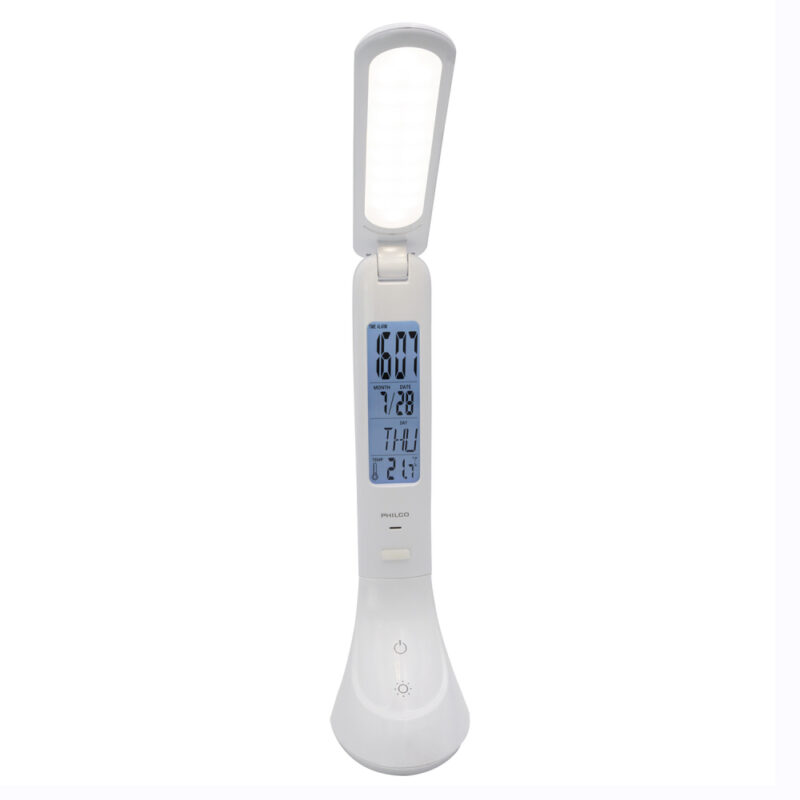 Lampara Led escritorio recargable Philco con reloj