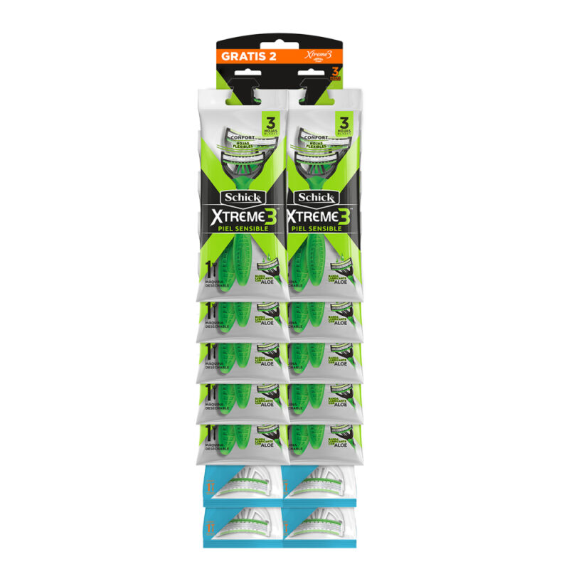 Maquina afeitar Xtreme 3H display sensible 10ud+delicada 4ud