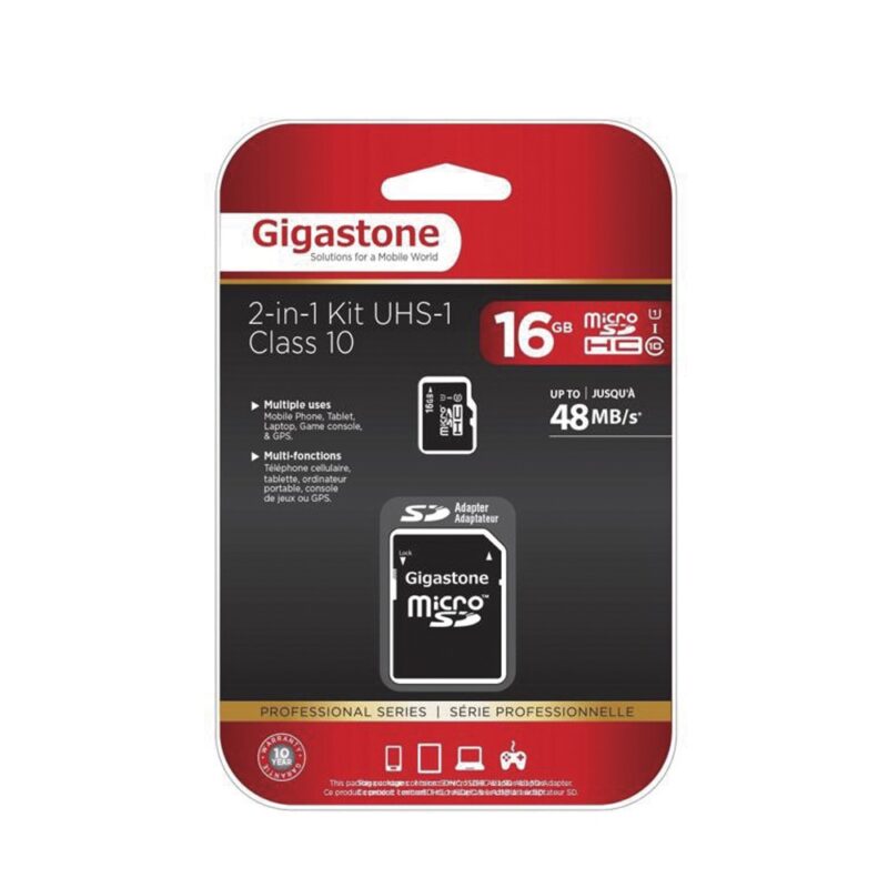 Memoria Gigastone micro SD 16GB Cl 10 UHS-I con adaptador