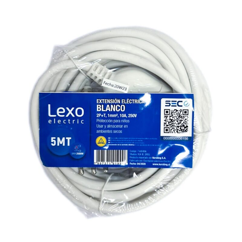 Alargador simpre Lexo 10A 2p+T 5metros blanco