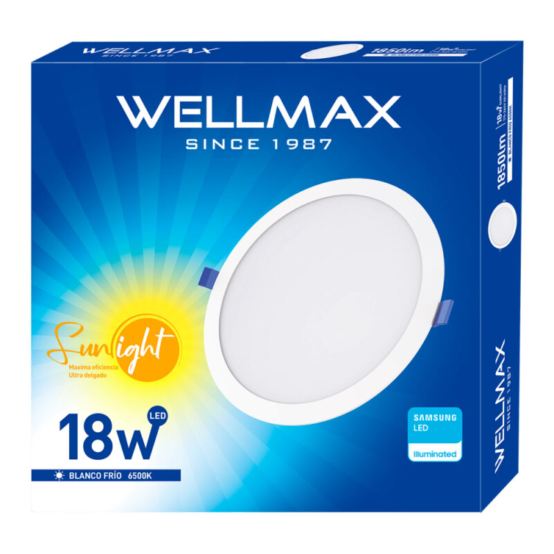 Panel led embutido Wellmax 18w redondo luz fria