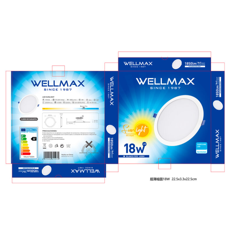 Panel led embutido Wellmax 18w redondo luz fria