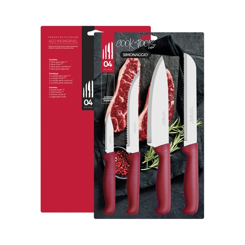 Juego para cocina Simonnagio 4piezas Cooktools rojo