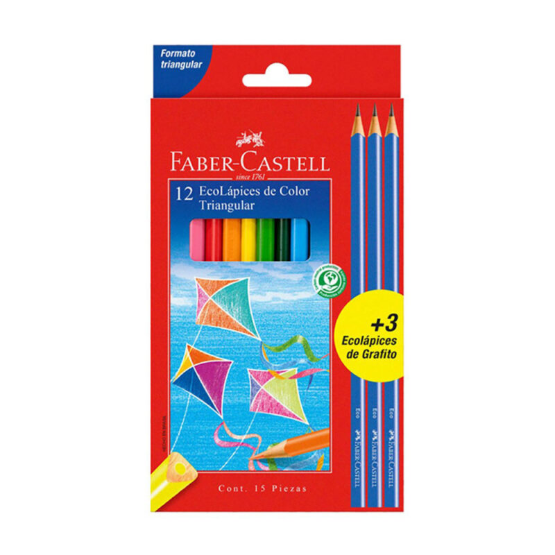 Lápices color Faber Castell largo triang.12 colores+3grafito