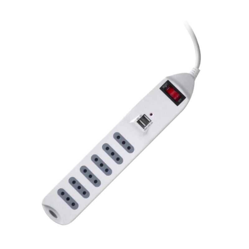 Alargador con usb y switch con 6 posiciones blanco 1.5mt