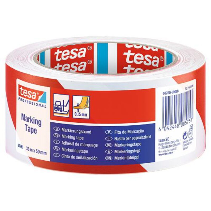 Cinta delimitadora Tesa blanca roja 33mt x 50mm
