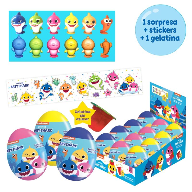 Huevo sorpresa Baby Shark con jelly 3D x12unidades