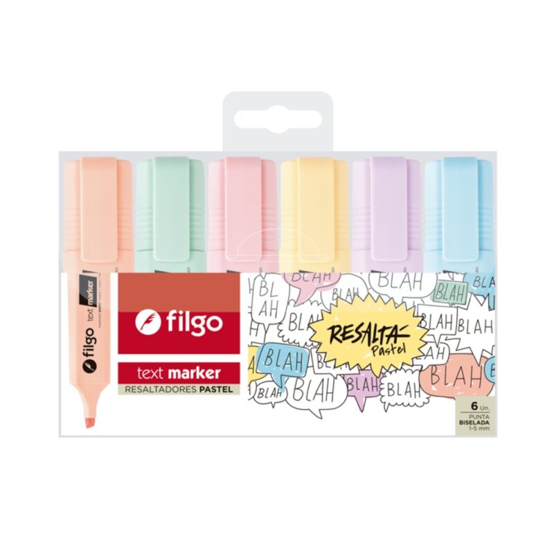 Destacador Filgo text marker estuche 6 pastel