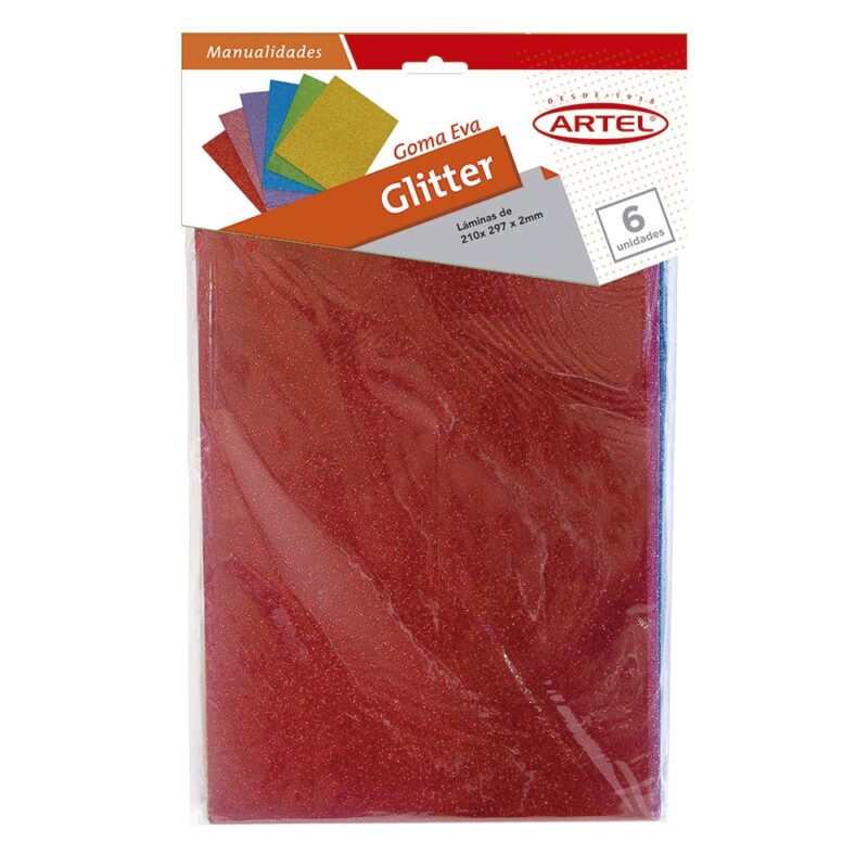 Bolsón Goma Eva Glitter Artel 6 colores A4