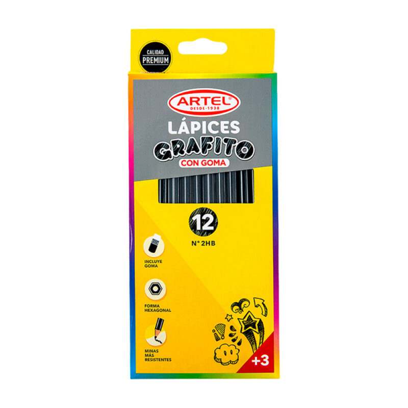 Lápices grafito Artel hexagonal 2HB caja 12ud