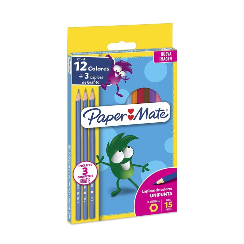 Lápiz color Paper Mate 12 colores +3 gráfitos