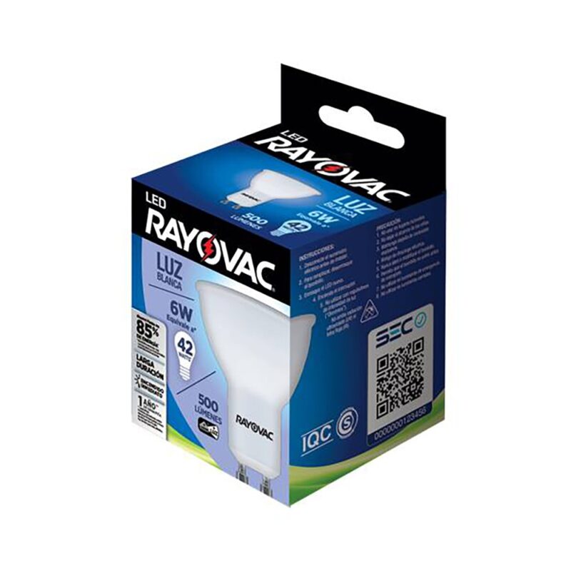 Ampolleta Led Rayovac luz blanca 6W GU10 (42w)