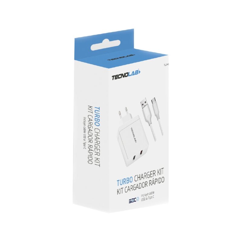 Cargador Turbo Tecnolab USB QC3.0 + USB 2.4A + Cable tipo C
