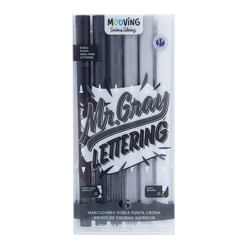 Estuche 6 brush doble punta escala grises