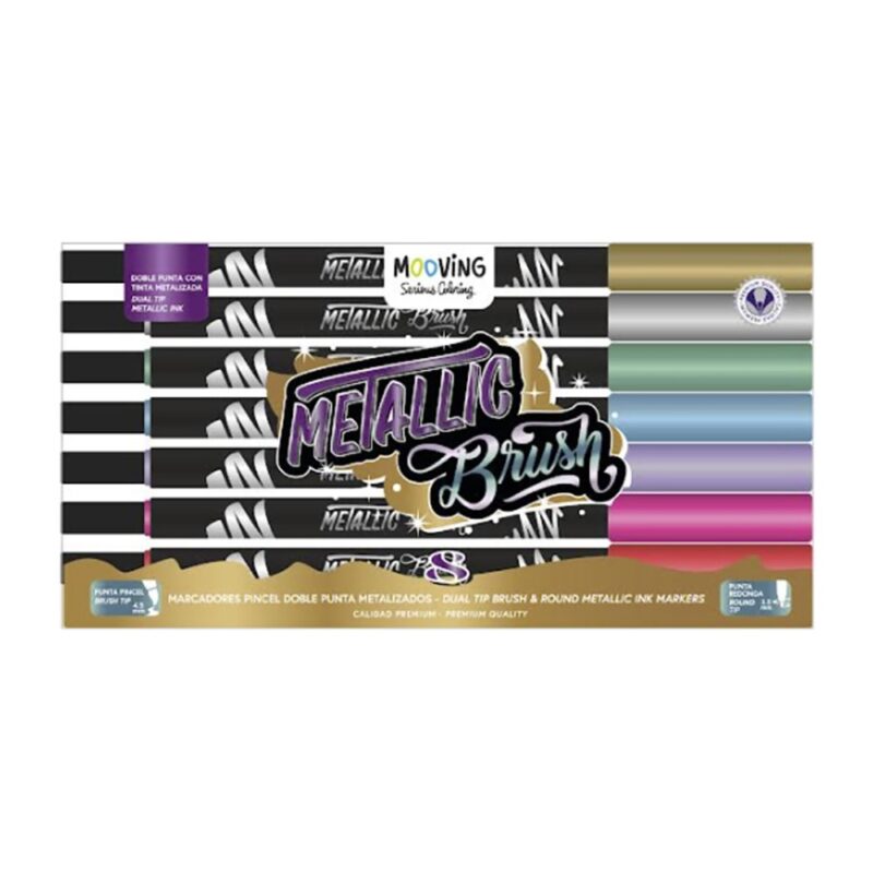 Estuche 8 brush doble punta metalizados