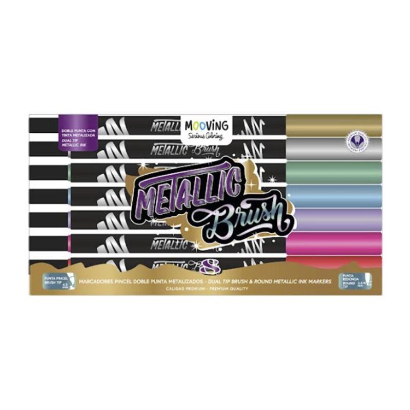 Estuche 8 brush doble punta metalizados