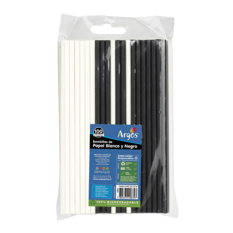 Bombilla papel blanco y negro 100 ud