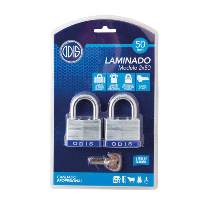 Candado laminado Odis set 2 x 50mm acero zincado blister