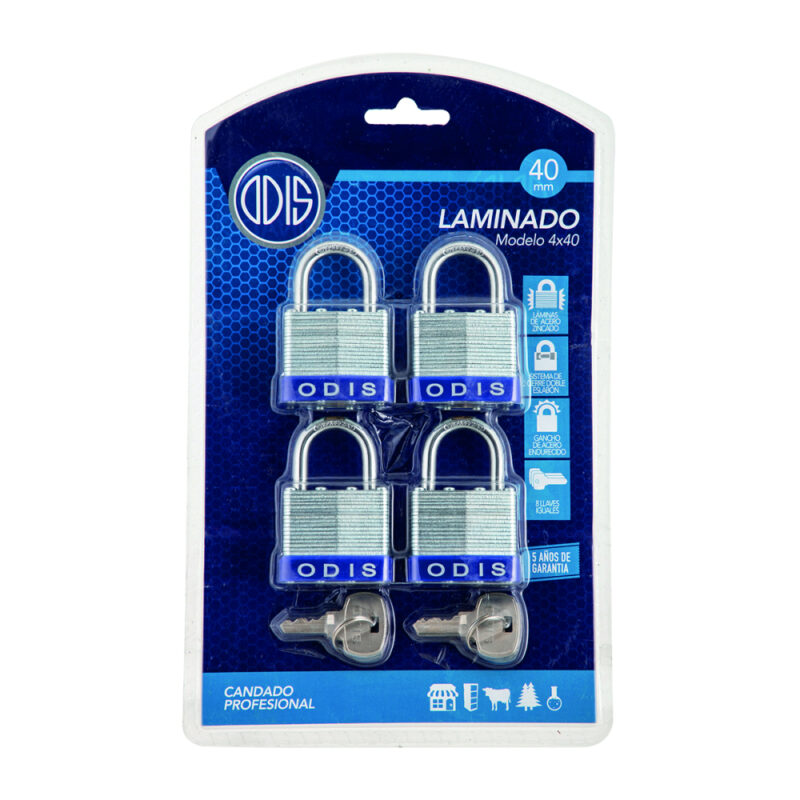 Candado laminado Odis set 4 x 40mm acero zincado blister