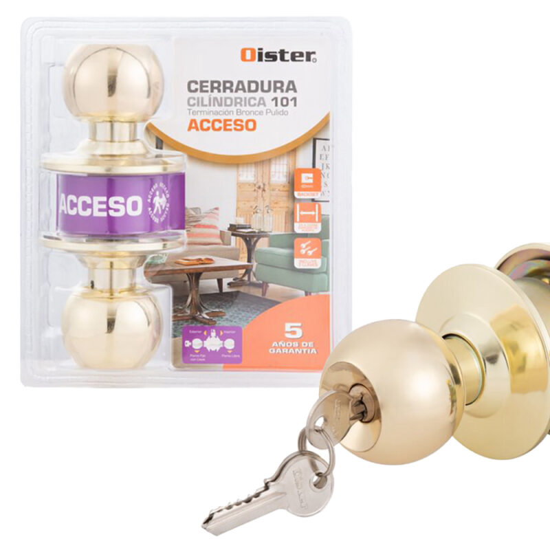 Cerradura cilindrica Oister 101 acceso bronce pulido bt