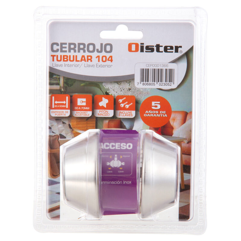Cerradura Tubular Oister 104 Llave-llave Inox